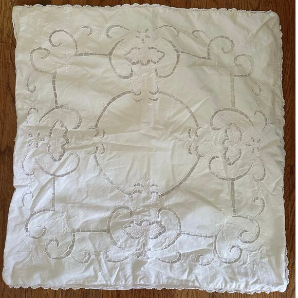 Simply Shabby Chic Pink Embroidered 24” Pillow Sham case Cotton euro Vintage - Picture 4 of 15